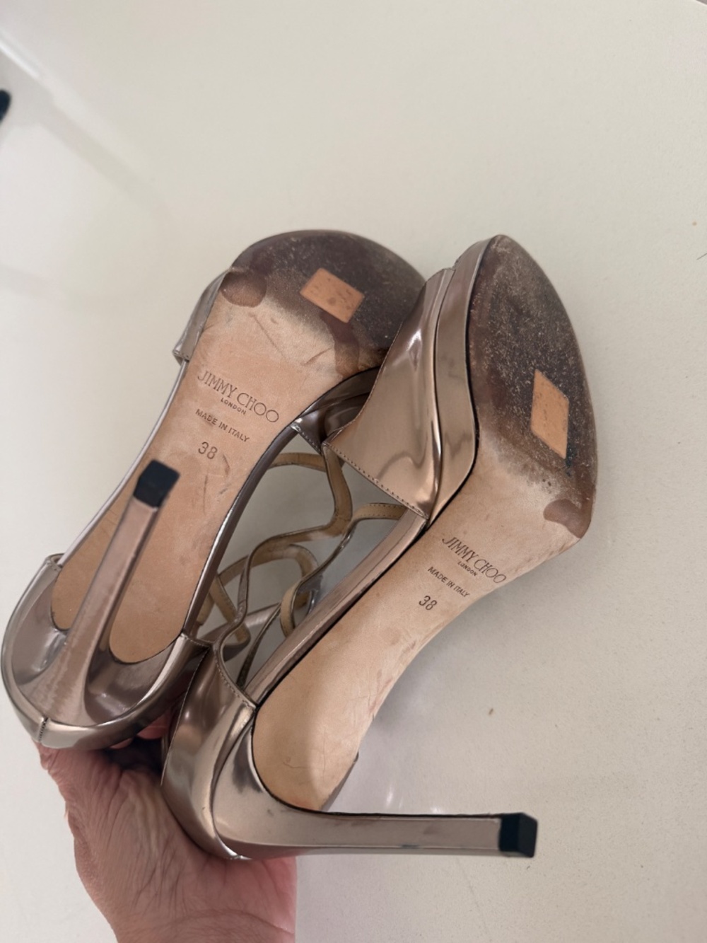 Jimmy Choo Ballet Pink Liquid Mirror Leather Sandals - Picture 4 of 9
